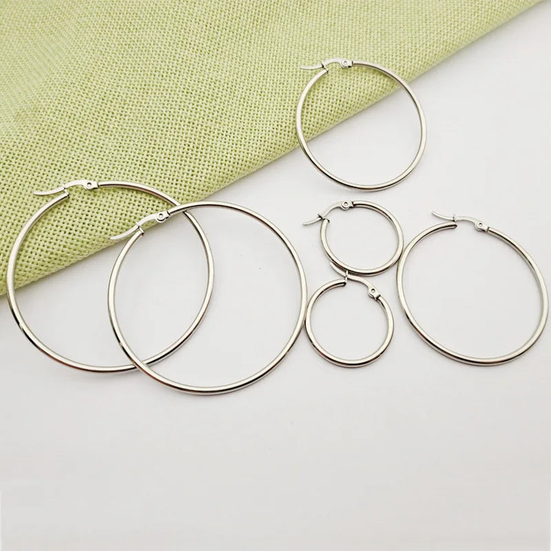 Stainless Steel Smooth Large Hoop Earrings Exaggerate Circle  Surgical Steel Gold Round Loop Earring for Women Ear Ring Jewelry