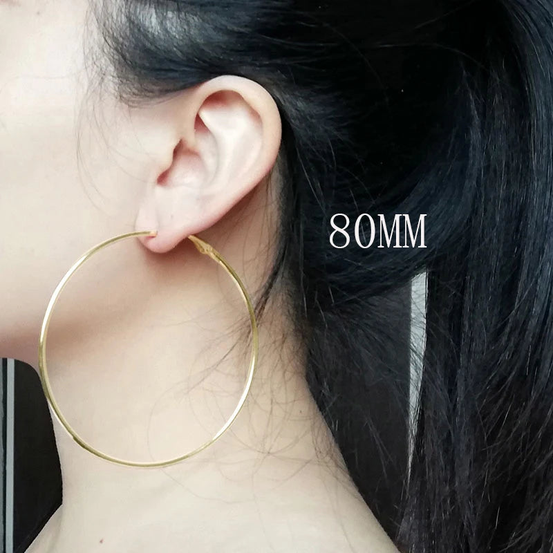 Stainless Steel Smooth Large Hoop Earrings Exaggerate Circle  Surgical Steel Gold Round Loop Earring for Women Ear Ring Jewelry