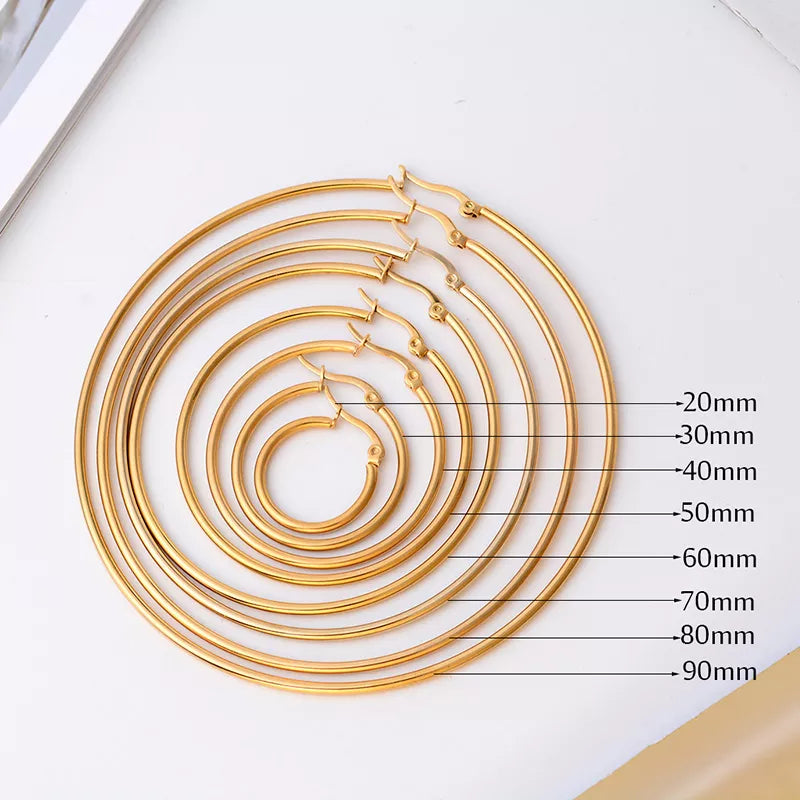 Stainless Steel Smooth Large Hoop Earrings Exaggerate Circle  Surgical Steel Gold Round Loop Earring for Women Ear Ring Jewelry