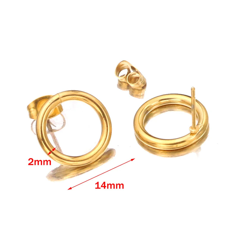 10pcs/lot NEW DIY Earrings Findings Stainless Steel 14mm Round Post Connector with Gold Plated Jewelry Making Findings