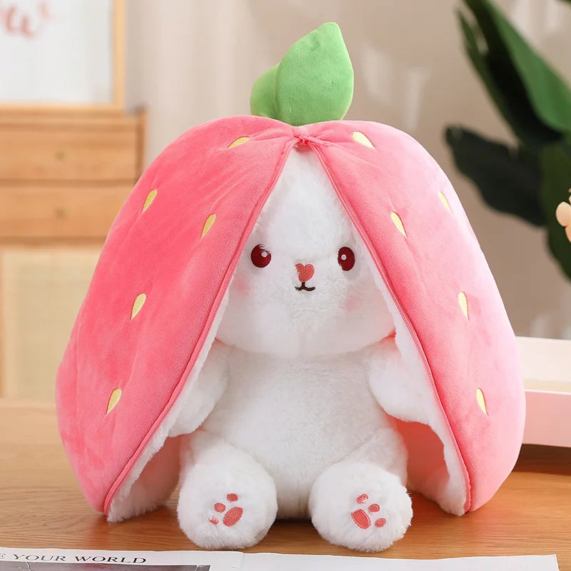 Kawaii Fruit Transfigured Bunny Plush Toy Cute Carrot Strawberry Turn Into Rabbit Plush Toy Kids Birthday Christmas Gift