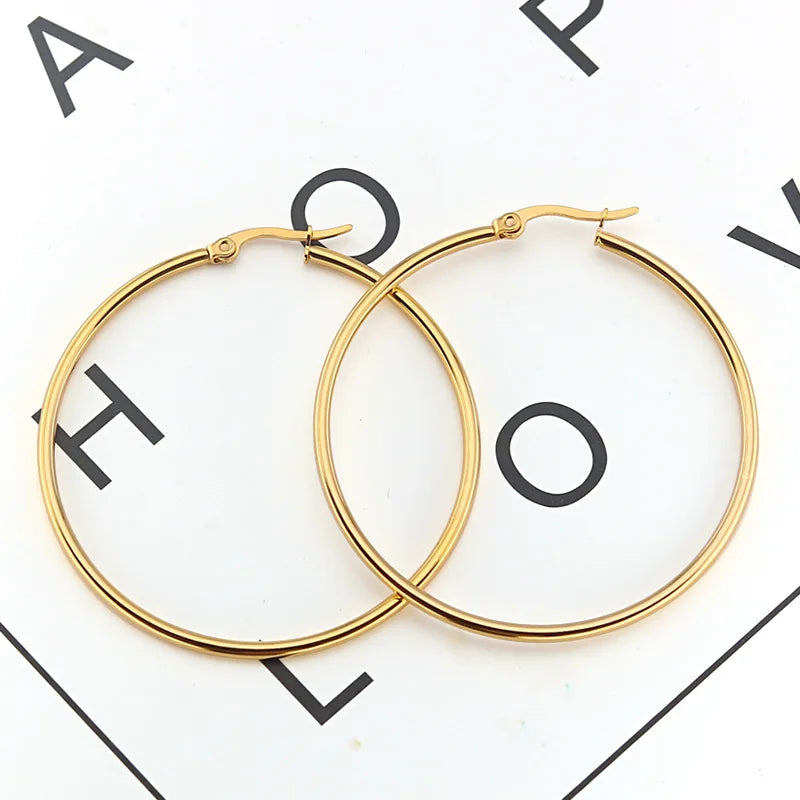 Stainless Steel Smooth Large Hoop Earrings Exaggerate Circle  Surgical Steel Gold Round Loop Earring for Women Ear Ring Jewelry